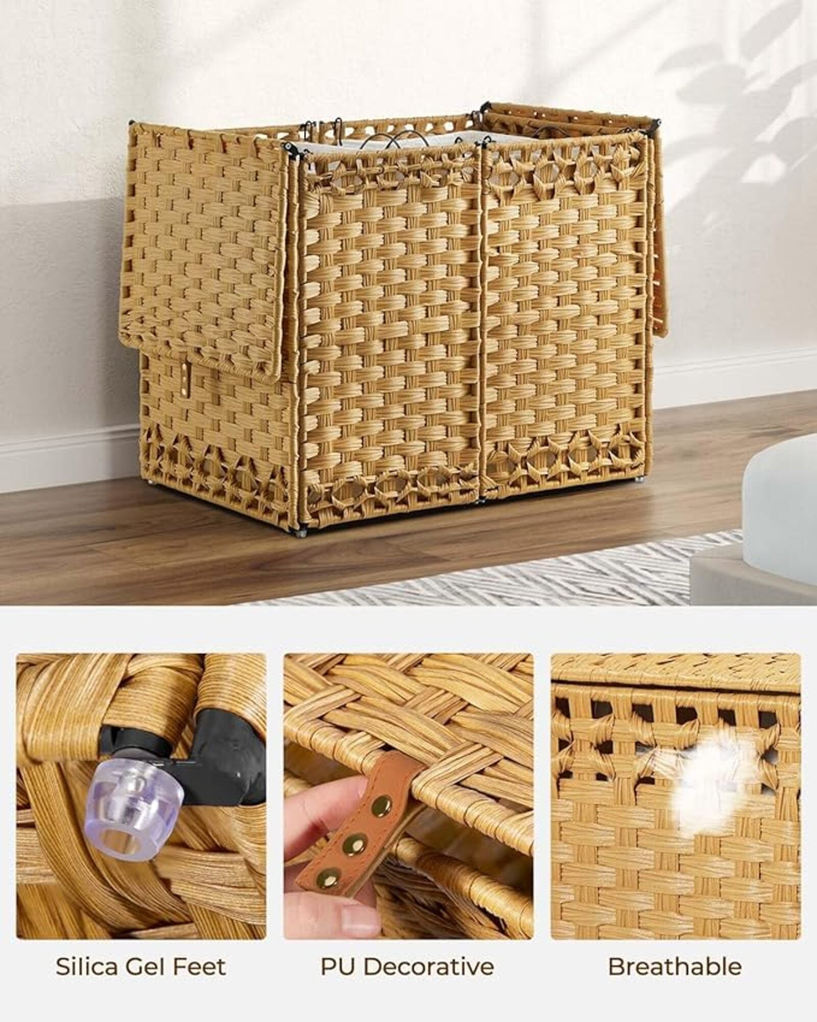 Woven Laundry Hamper with Lid, 65L Foldable Clothes Basket with 2 Removable Liner Bags, Rattan-Style Hamper with Handles for Sorting Dark & Light Laundry – Goose Yellow Model RXKE02NL Woven Laundry Hamper with Lid, 65L Foldable Clothes Basket with 2 Removable Liner Bags, Rattan-Style Hamper with Handles for Sorting Dark & Light Laundry – Goose Yellow Model RXKE02NL